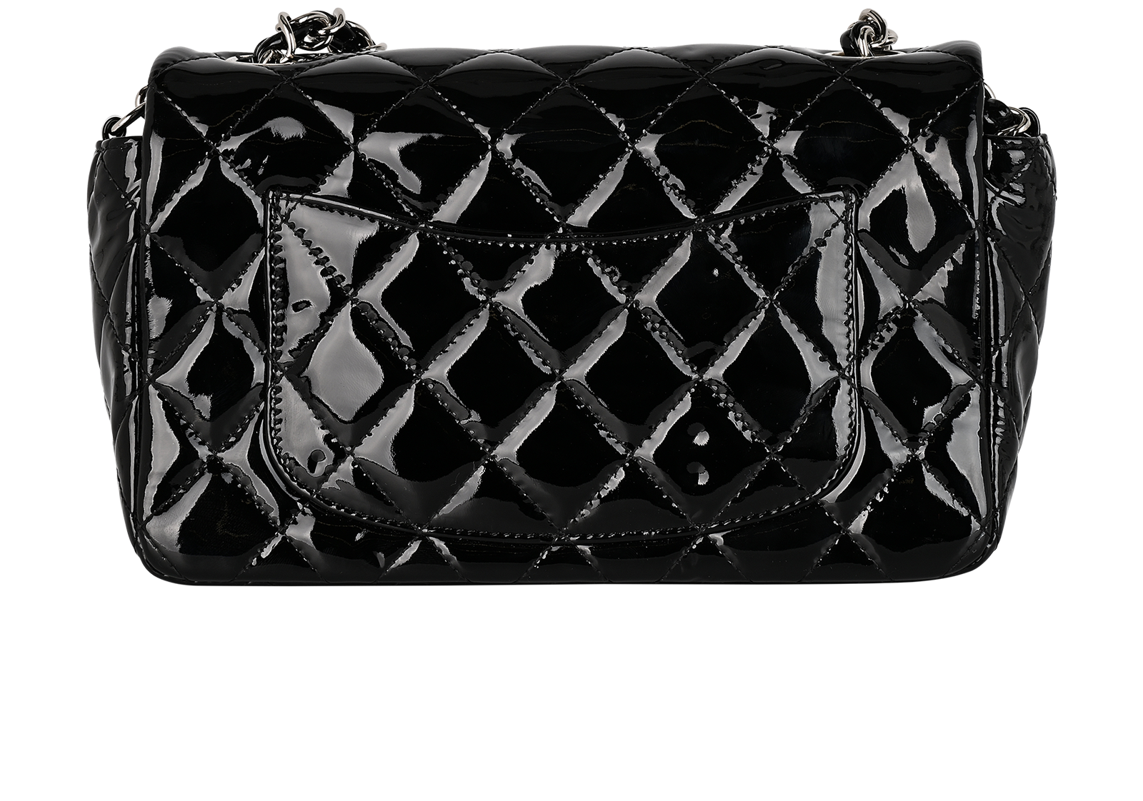 Mini Rectangular Single Flap, &pound;3,100, Handbags, Black, Patent Leather, Back view